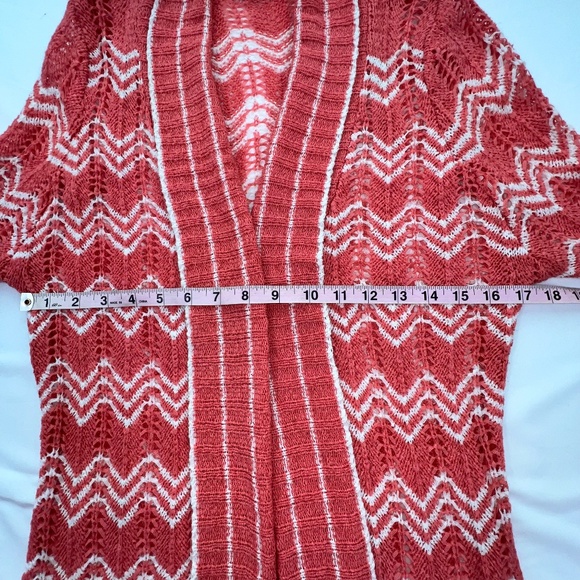 ❤️BCBGMAXAZRIA Women Open Knit Chevron Collared Cardigan Sz L Open Front - Picture 11 of 13